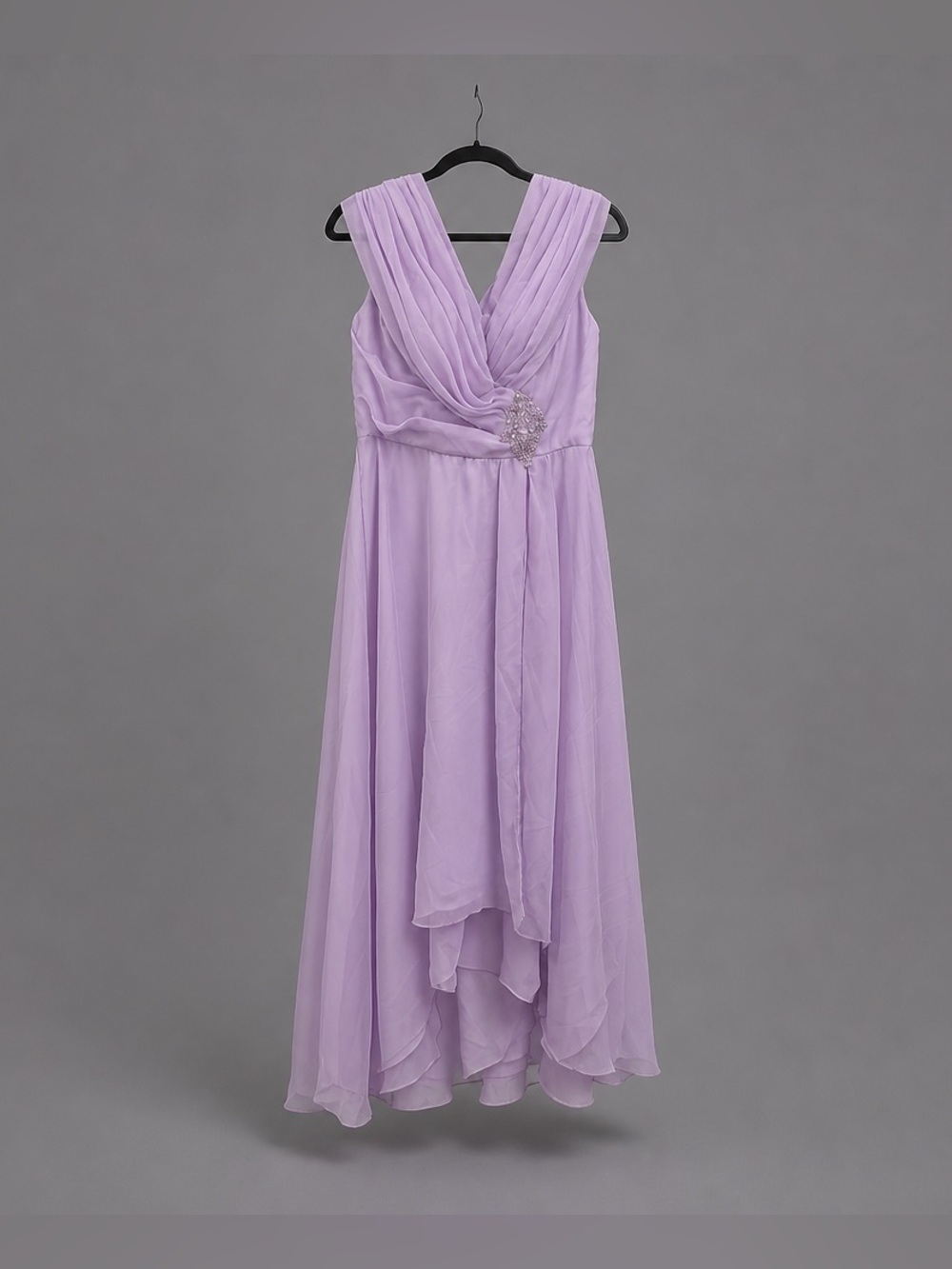 Lilac Draped Chiffon V-Neck Wedding Dress